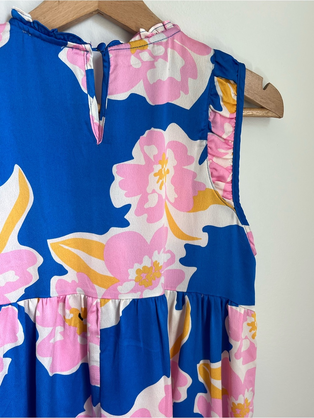 Umgee | Blue Flowy Lightweight Dress with Large Pink and Yellow Print Size S - Picture 11 of 17